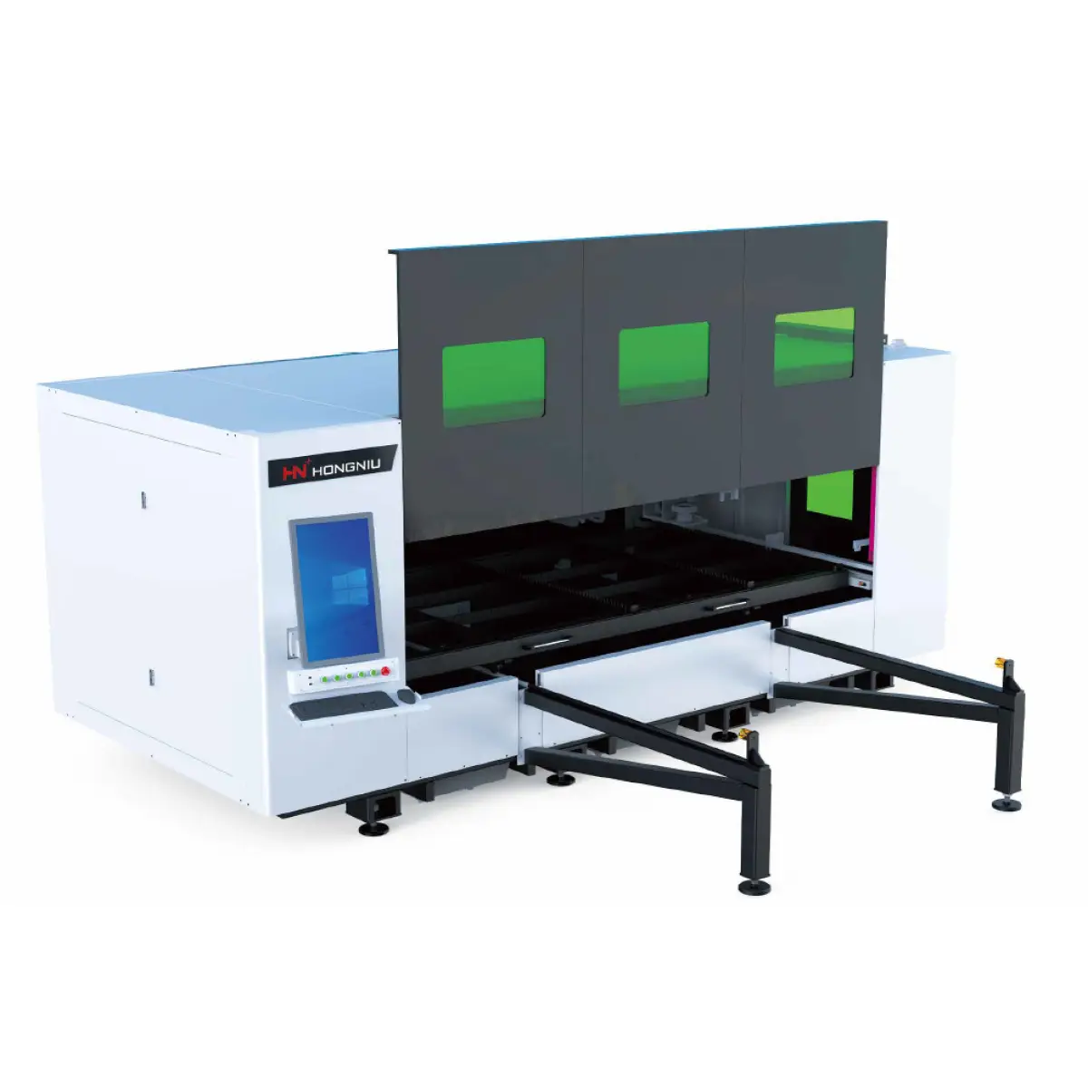 Mașină profesională pentru debitare cu laser fibră, cu incintă închisă și platformă unică