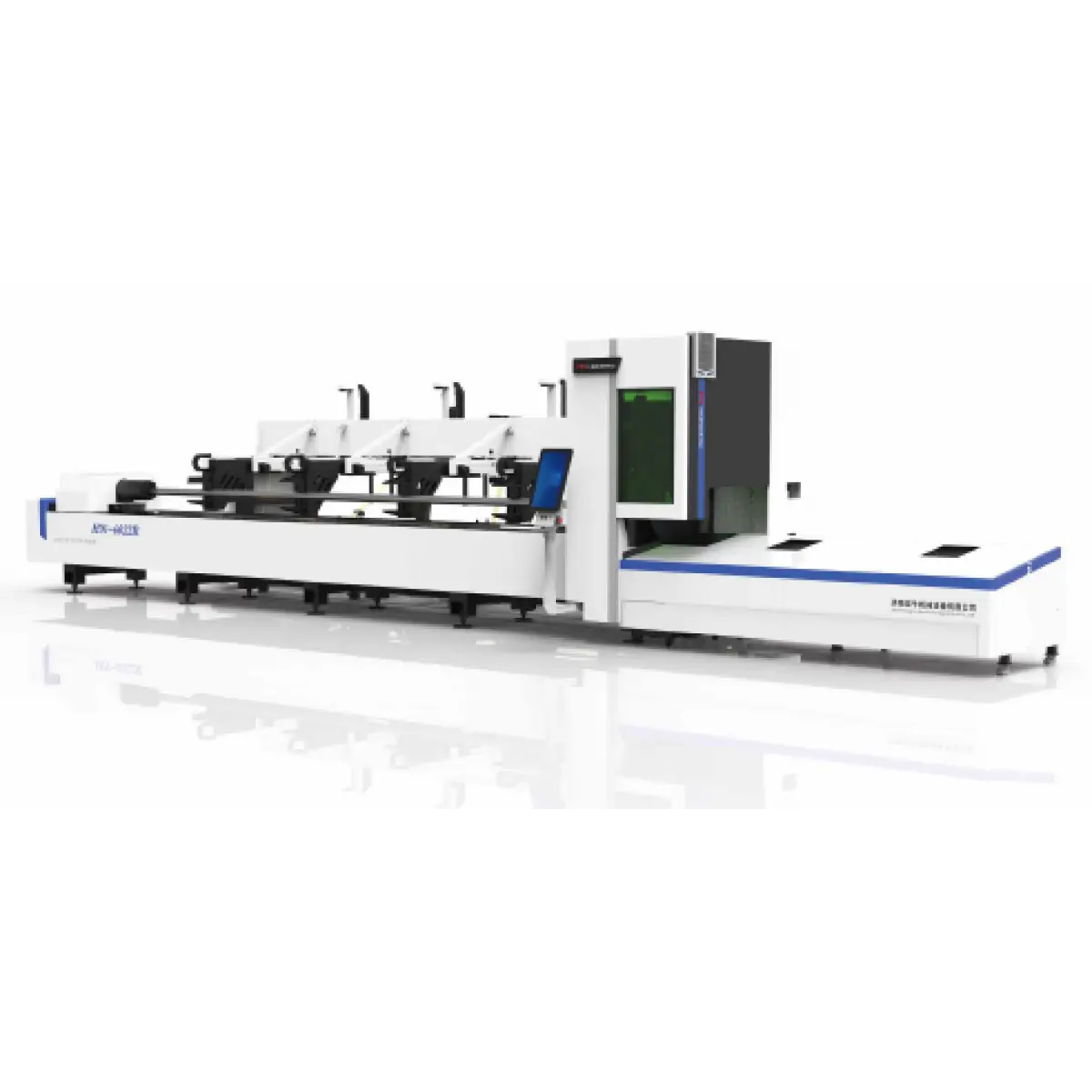 Mașină CNC cu laser fibră pentru debitarea țevilor și profilelor metalice cu încărcare automată