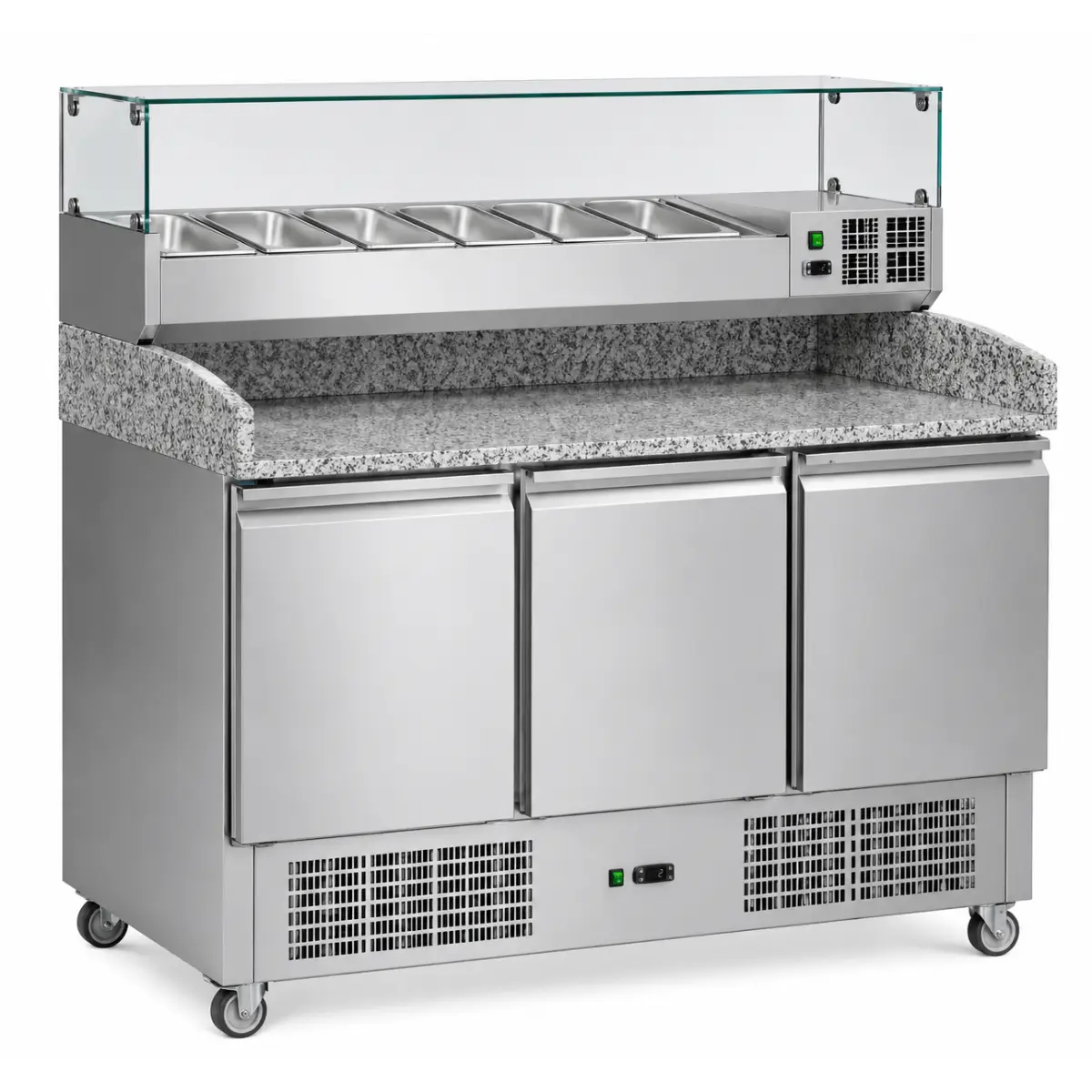 Stație frigorifică pentru pizza cu vitrină ingrediente 260 L 