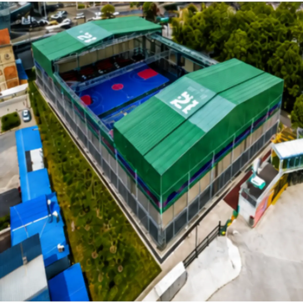 Hală Modulară cu Acoperiș Glisant Electric pentru Terenuri Sportive, Evenimente și Spații Multifuncționale LIRI Modelele ADDT și S-AST