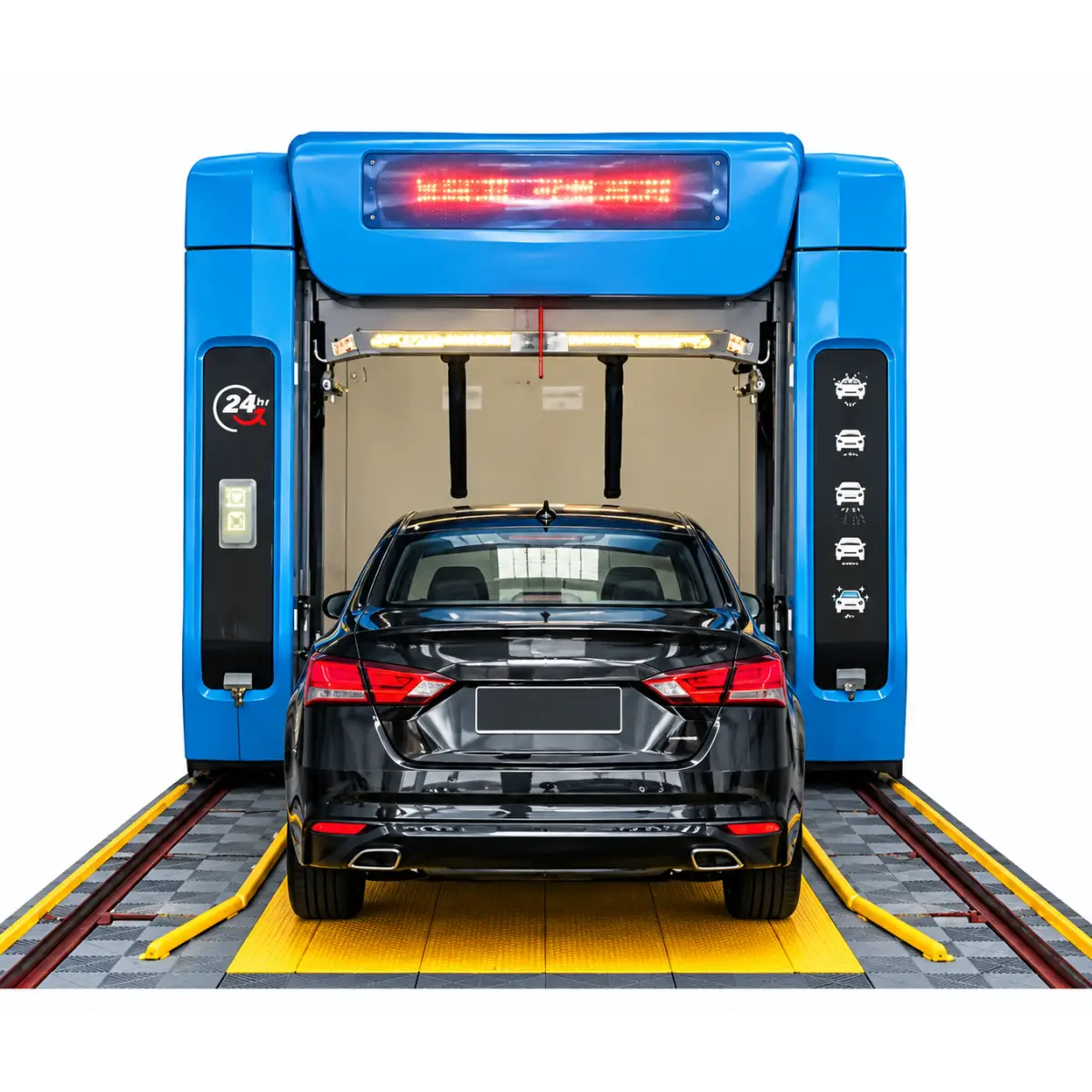 Sistem automat de spălare auto cu brațe oscilante și perii 